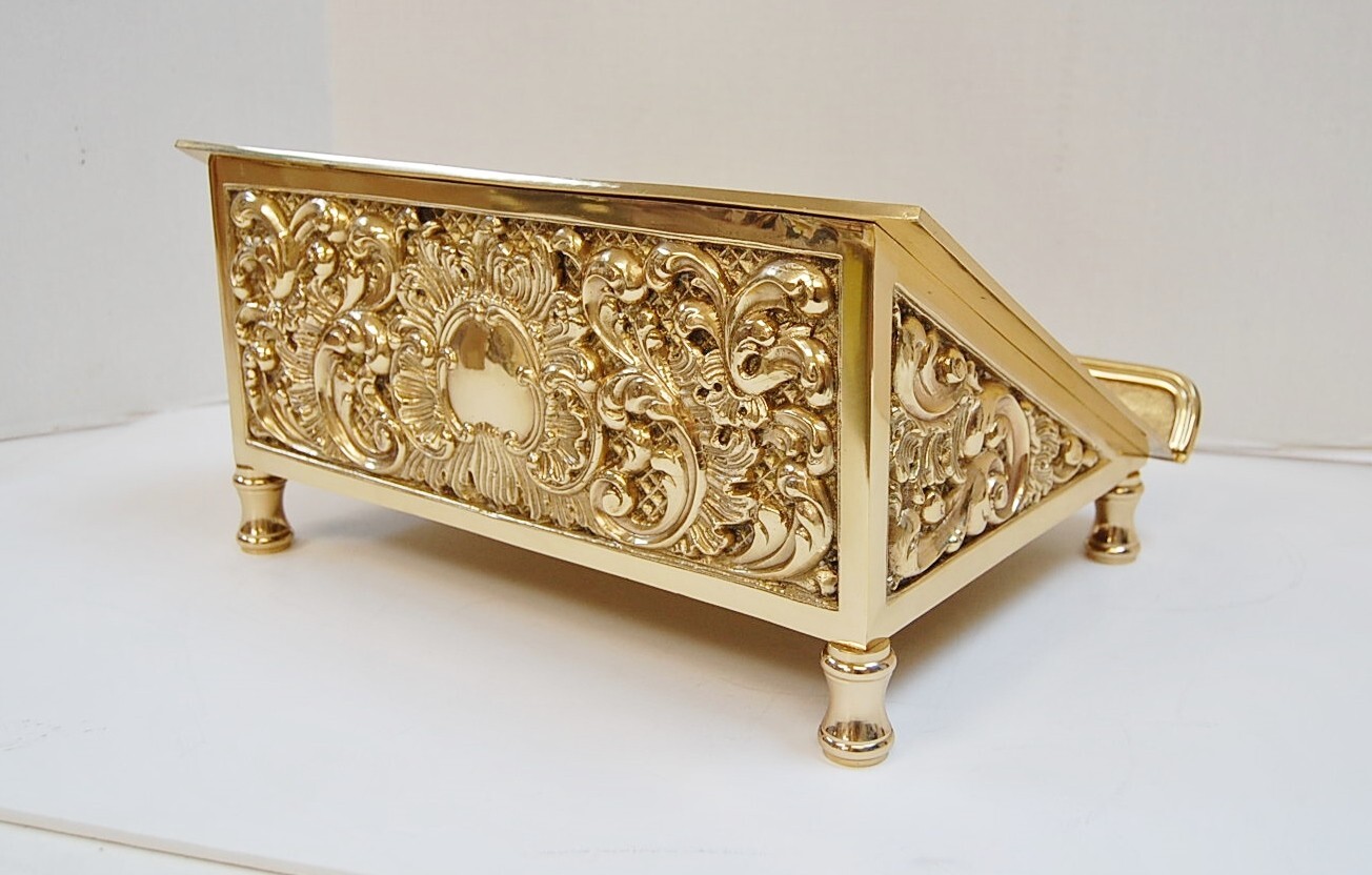 BRASS CHURCH MISSAL / BIBLE / BOOK STAND, SACRAMENTARY # 342