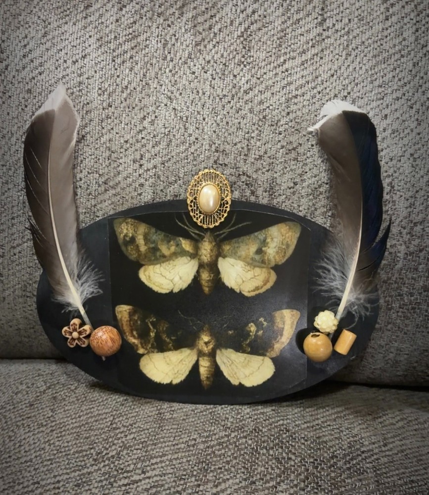 Double Dark Moth Oddity Plaque Wall Decor Weird OOAK