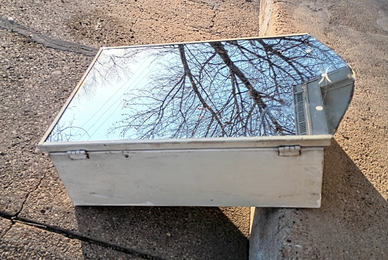 Vintage Metal Wall Mount Medicine Cabinet Arched Door Mirror Etched Lines & Dots