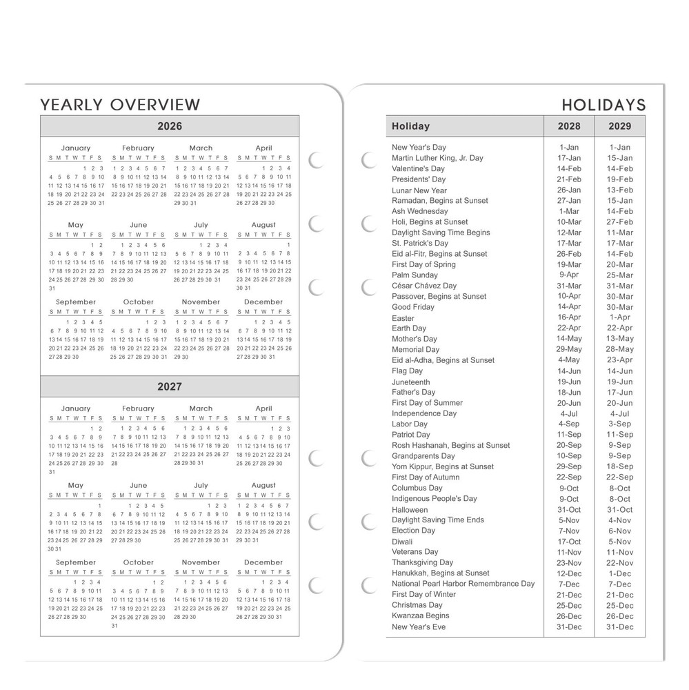 A6 Monthly Planner Refill 2026 to 2028 with Tabs