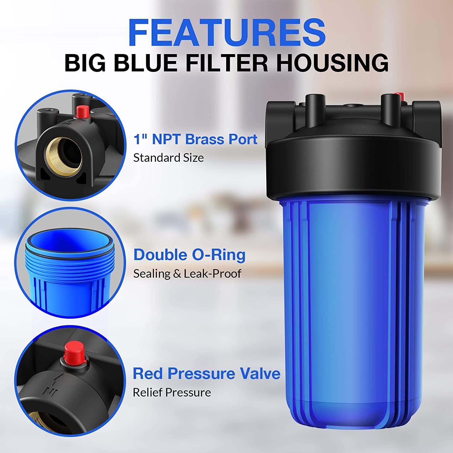 10" x4.5" Big Blue Whole House Water Filter Housing System w/ Sediment Filter