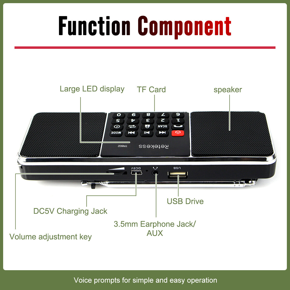TR602 Portable FM/AM Radio Bluetooth Speaker MP3 Player Digital Rechargeable US