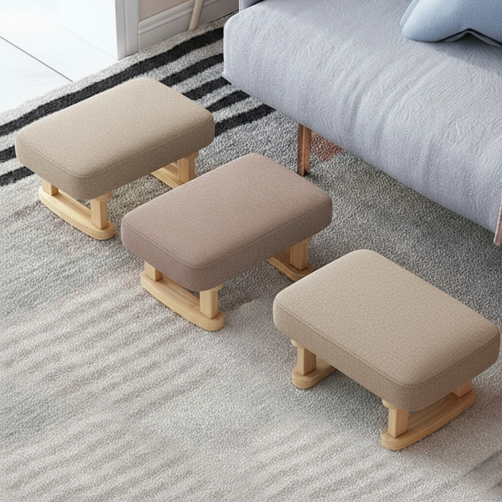 Brown Solid Wooden Footstool Living Room & Bedroom Ottoman Stool US STOCK