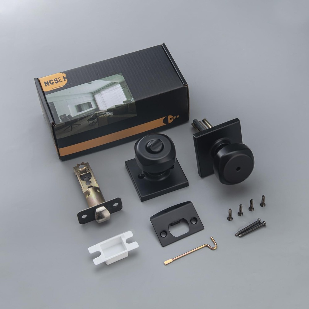 NCSEN Black Door Knobs Interior, Square Doorknobs for Privacy 1, Matt