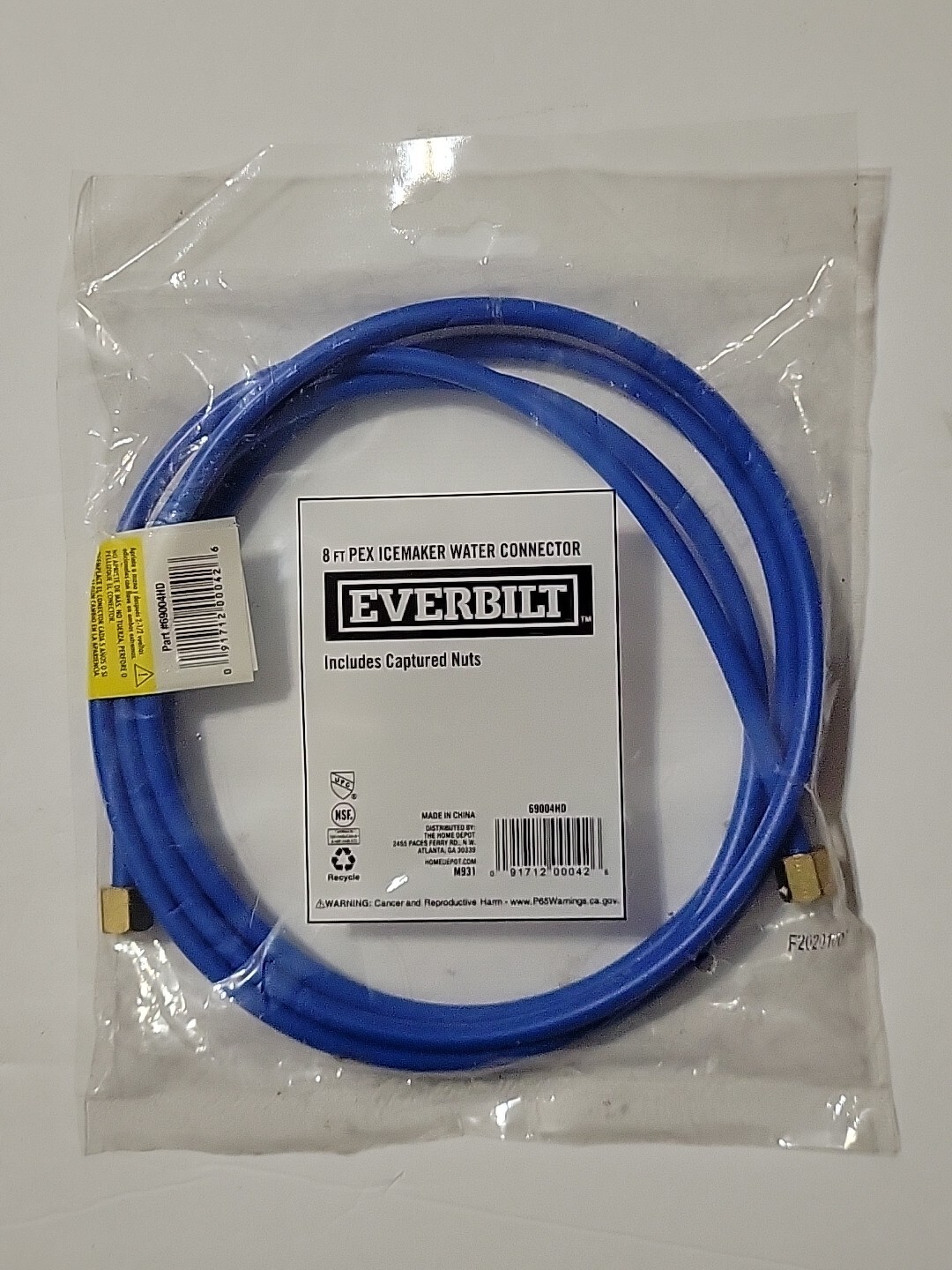 Everbilt 8' Ft. Pex Icemaker Water Connector Blue 69004HD SEALED NEW