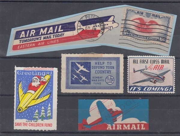 WORLD SELECTION AIRMAIL LABELS/CINDERELLAS (x5) (ID:906/D64265)