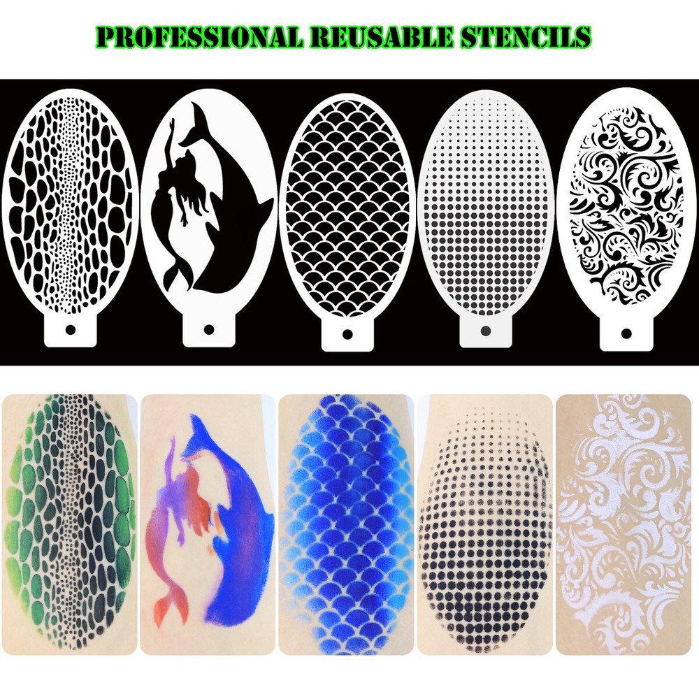 Bowitzki Professional Split Cake Face Paint Kit with Sponges Stencils Brush Kit