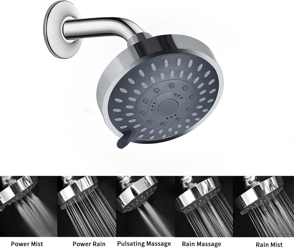 5-Function Adjustable Shower Head with High Pressure & Effortless Installation