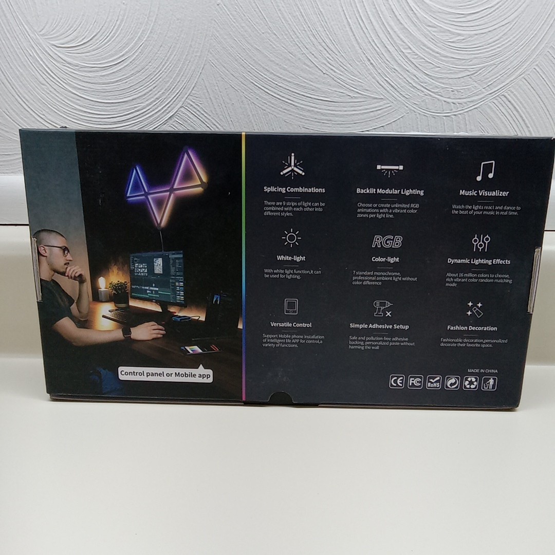 Smart LED Wall Lights Music Sync Voice Control RGB Light Bar 9 Pcs Black.....289