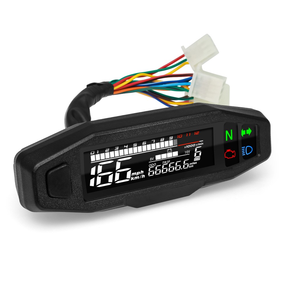 LCD Digital Motorcycle Speedometer Odemeter Tachometer Gear Indicator w/ Bracket