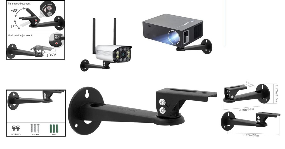 Versatile 360° Adjustable Mini Projector Mount - Space-Saving Design in Black