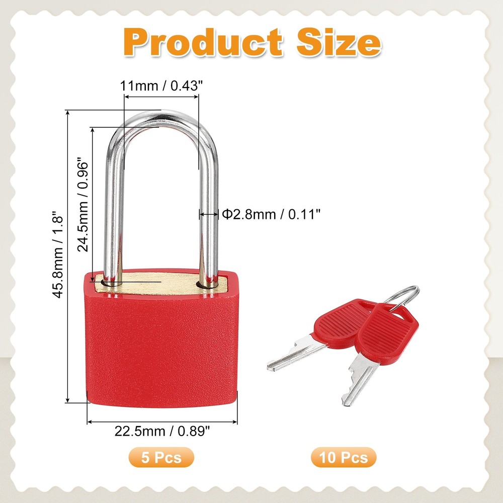 5 Pcs Padlock with Keys Long Shackle Waterproof Keyed Locks Red
