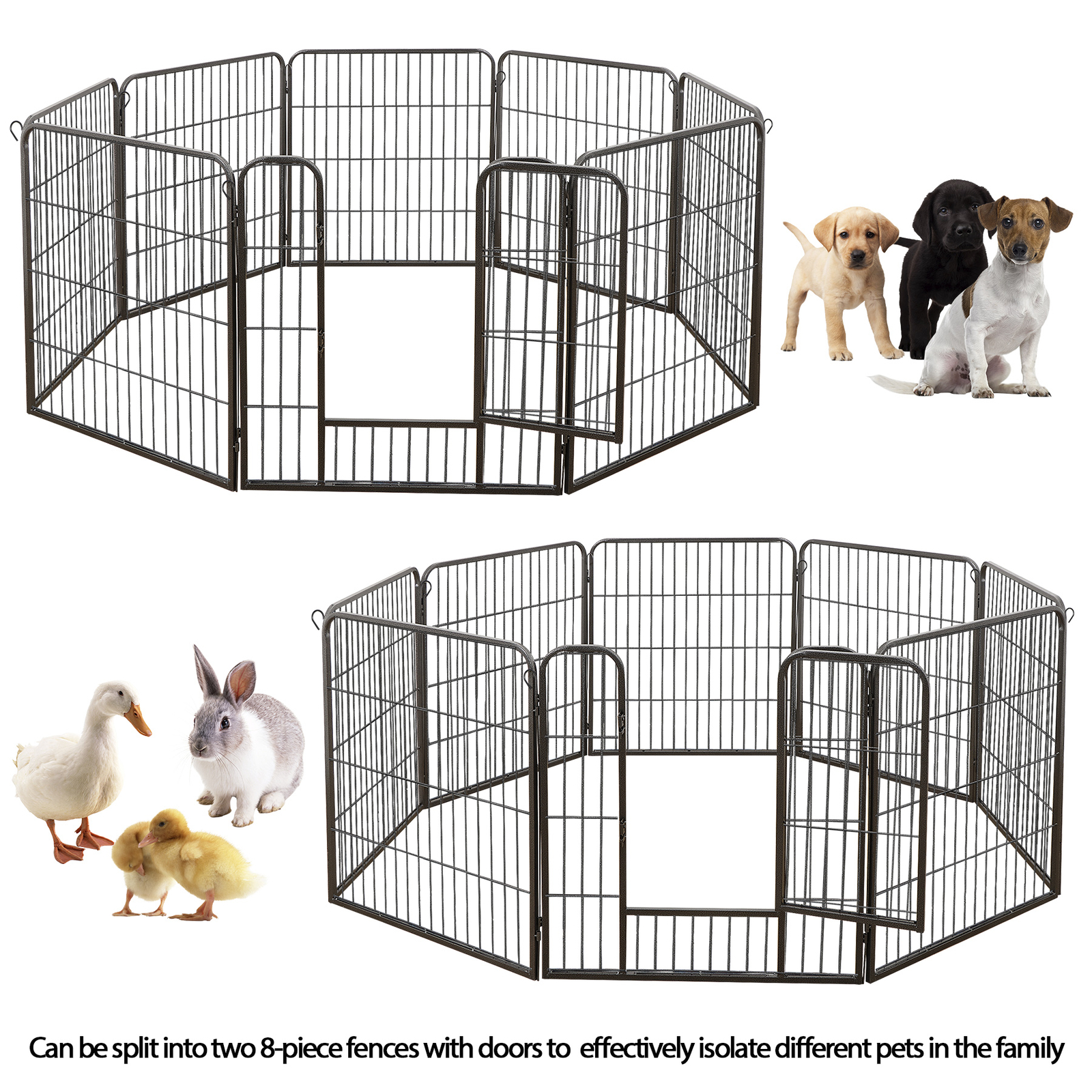 32'' 16 Panels Metal Pet Playpen Dog Fence Large Dog Kennel with Door Outdoor