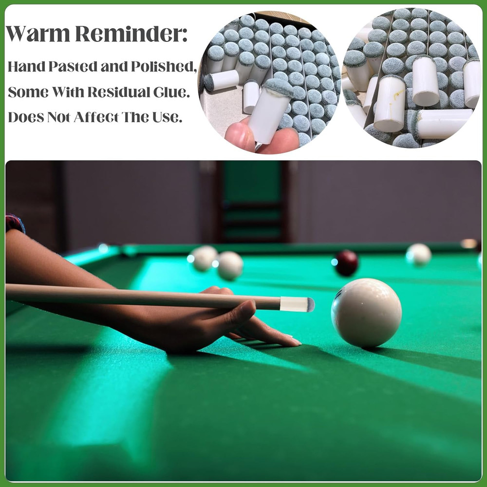 20Pcs Slip on Pool Cue Tips, 4 Sizes Pool Queue Stick Tips Replacement Kit, Bill