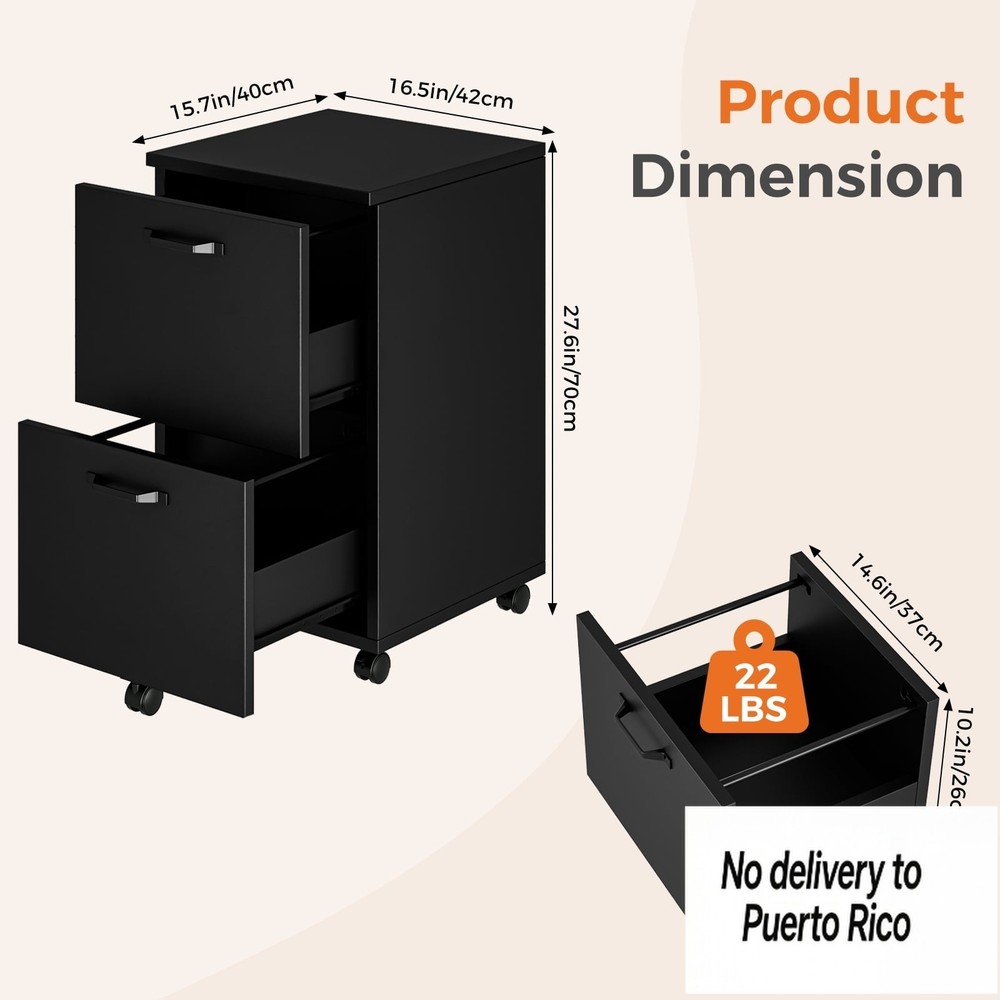 2-Drawer Rolling File Cabinet with Lockable Wheels, Printer Stand with Storage