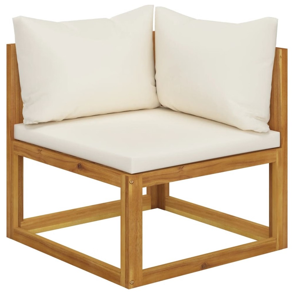 Sectional Sofa Cream White Solid Acacia wood, 100% polyester fabric