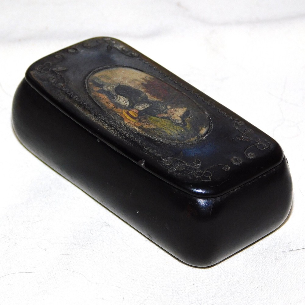 Two Antique Papier Mache Snuff Boxes