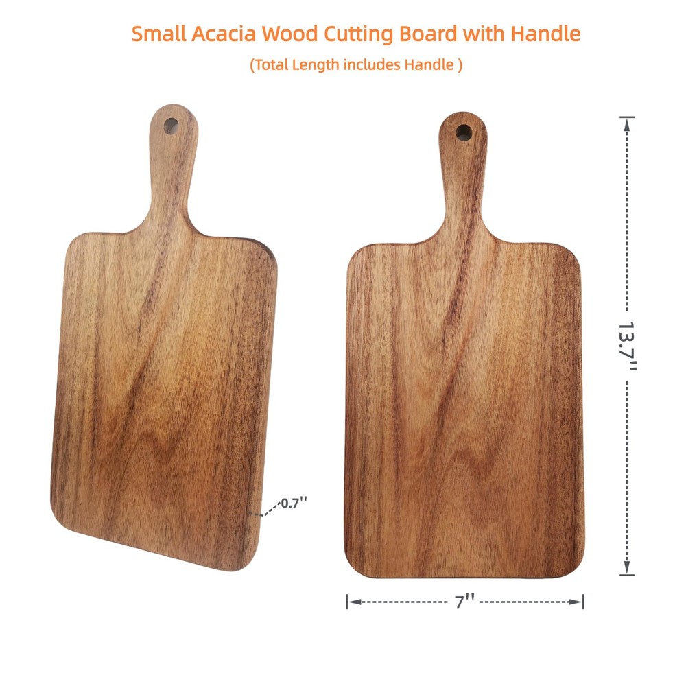 2 Pack Small Acacia Wood Cutting Board Handle 13.7x7 Inch Rectangular