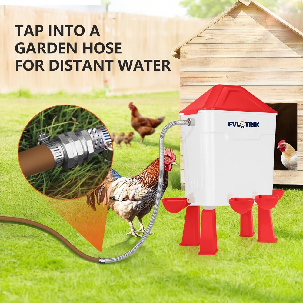 3 Gallon Automatic Chicken Waterer for Hands-Free Hydration, Float-Controlled...