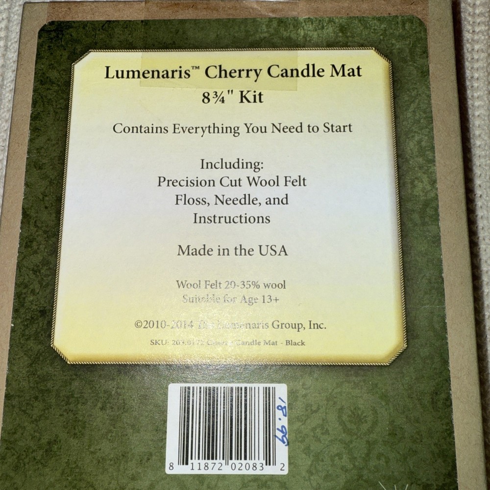 Cherry Candle May Lumenaris Wool Felt Kit Never Used!