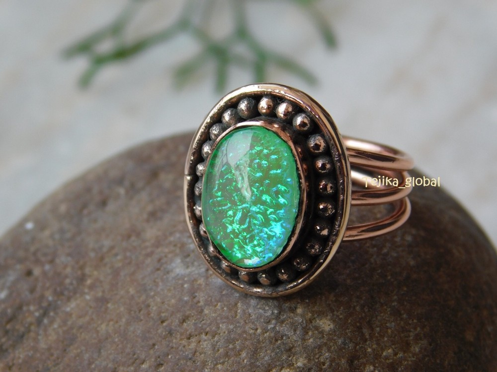 Blue Australian Triplet Opal Handcrafted Solid Copper arthritis relief ring,