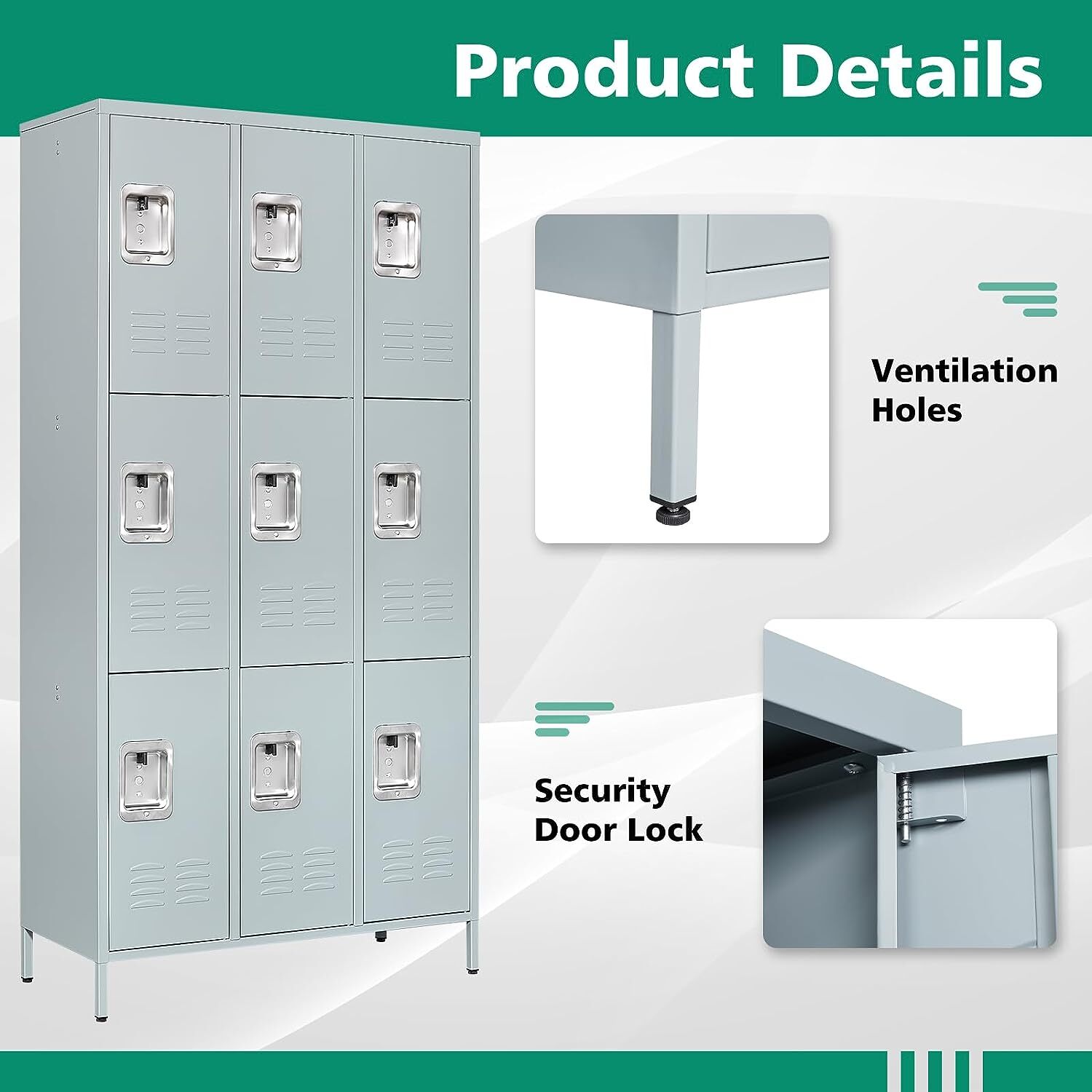 Metal Lockers Storage Cabinet Steel Locker 3/6/9 Doors