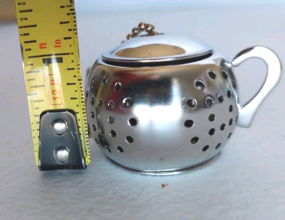 G&H Silver Toned Tiny Teapot & Serving Tray Shaped Whole LeafTea/Spice Infuser