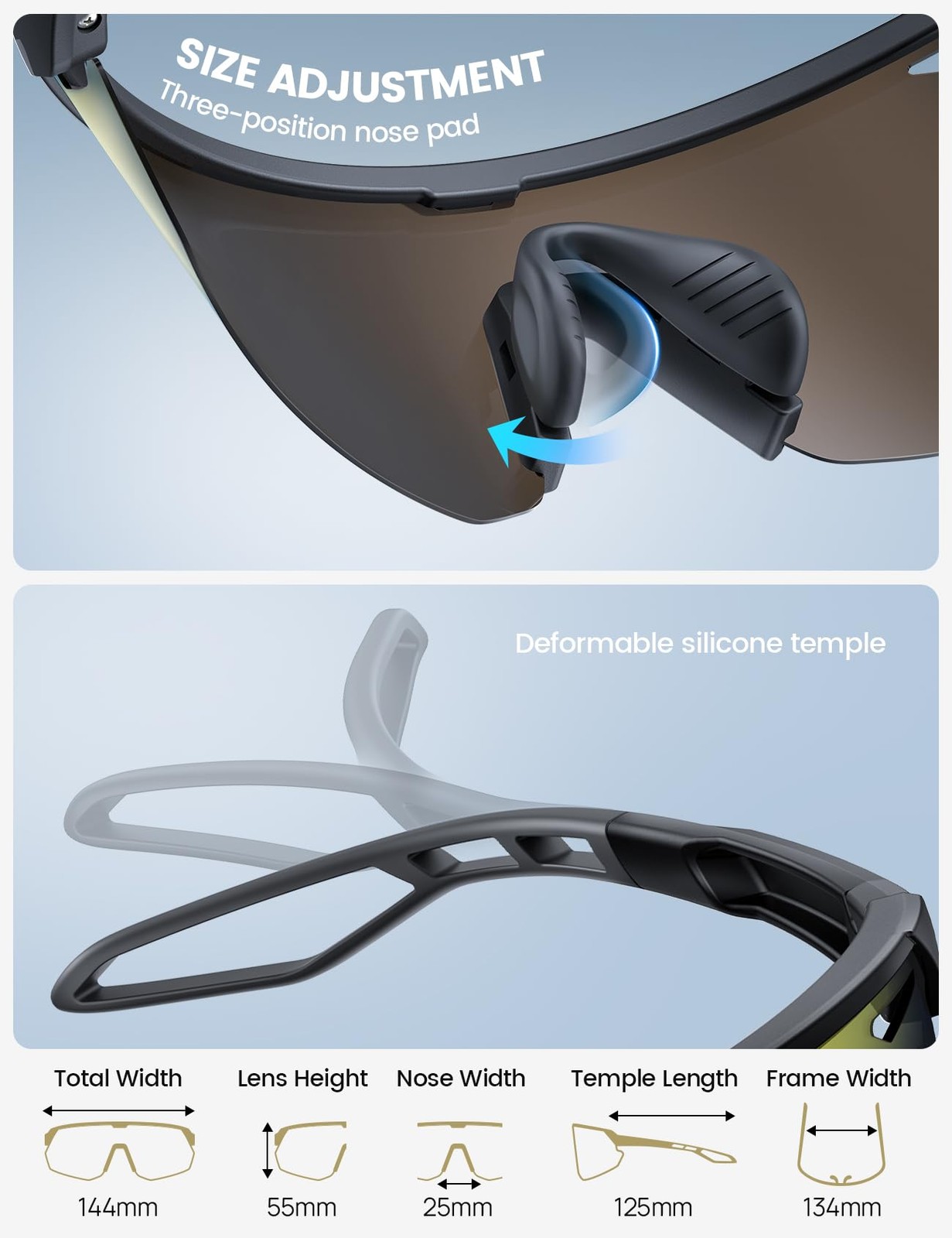 Lamicall Polarized Sports Sunglasses for Men Women, Black Frame-gold Lens