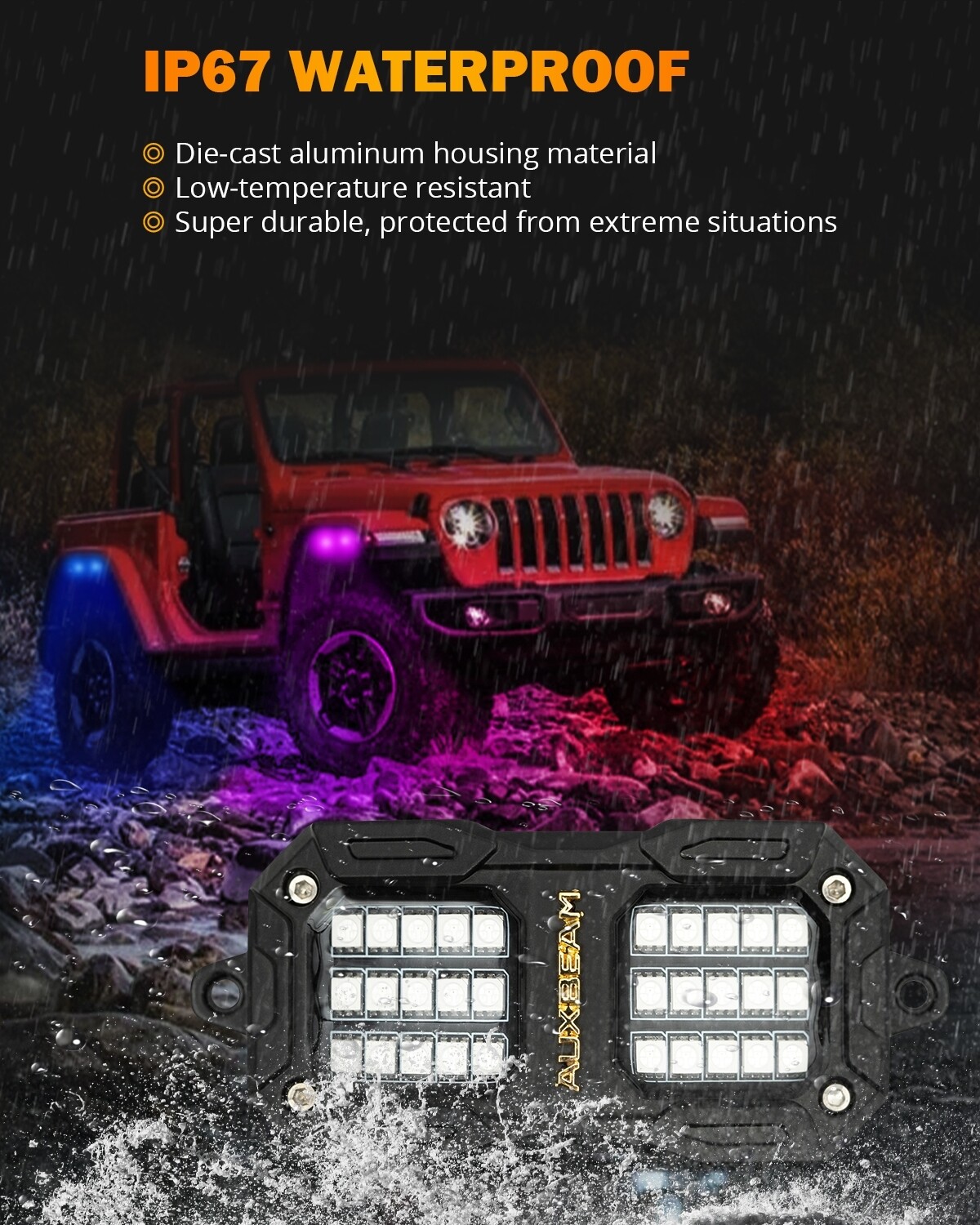AUXBEAM 8 Pods RGB LED Rock Lights Kit Underglow Neon Light 120W Super Bright