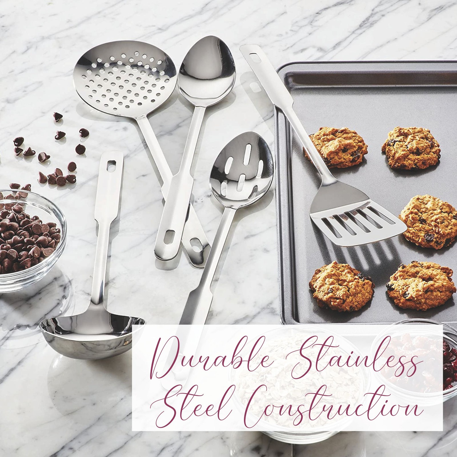 Amco Everyday Utensil Set (5-Piece) - Stainless Steel & Heat Resistant