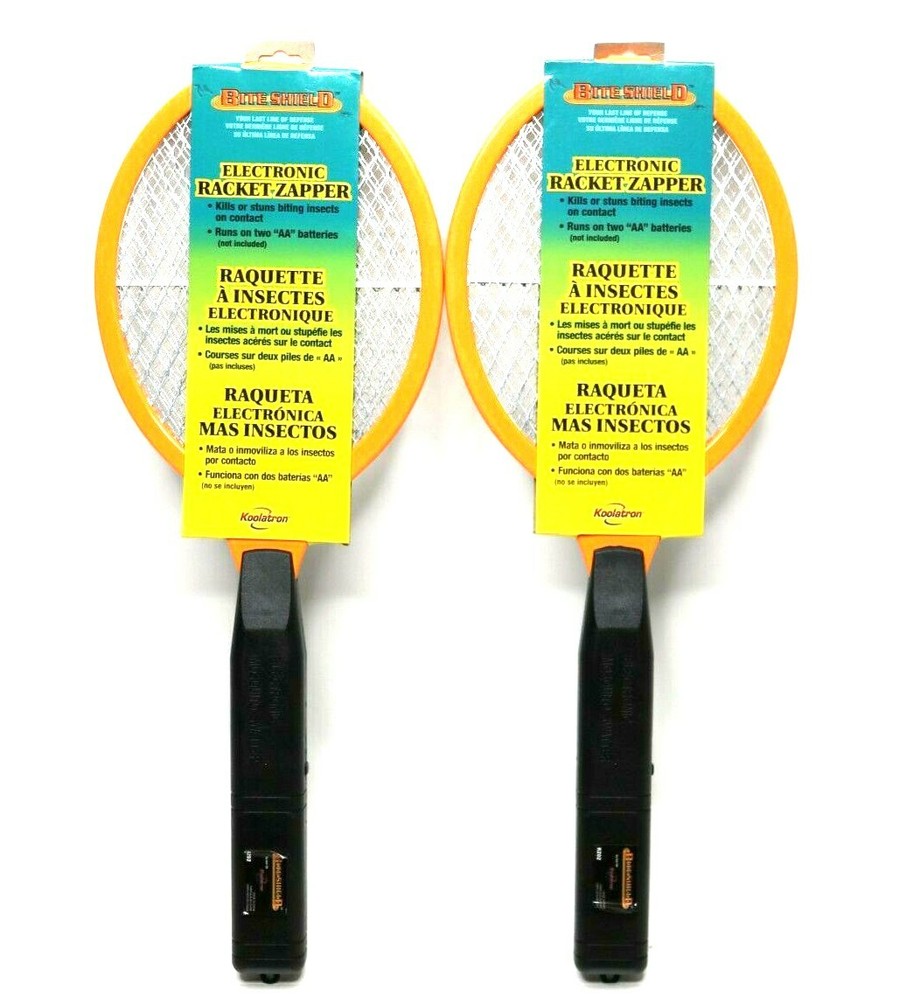 2 Pack - Bite Shield Electronic Bug Zapper Racket Kills Insects Mosquitoes Flies