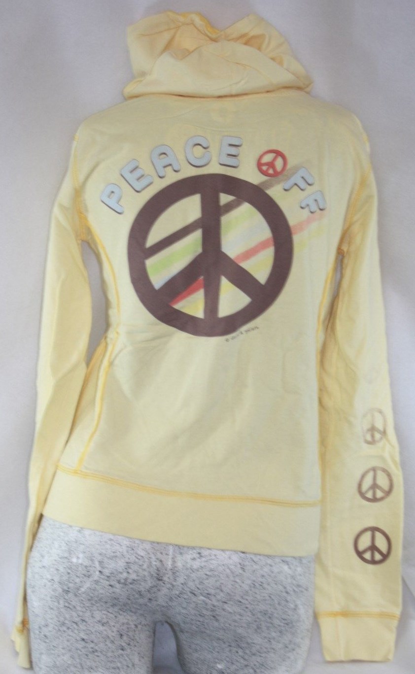 Womens Juniors David & Goliath Yellow Peace Off Full Zip Up Hoodie Sweatshirt