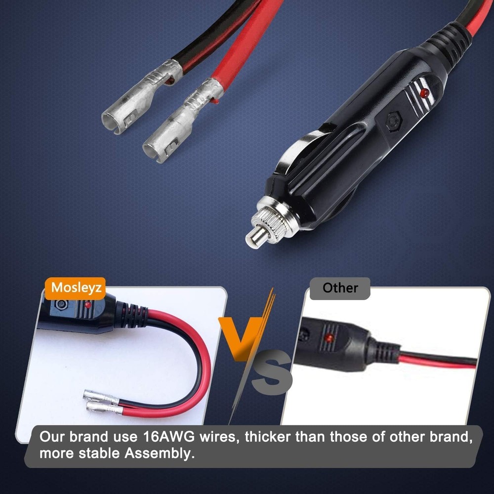 12V Replacement Cigarette Lighter Male Plug Adapters with Leads & LED Light &...