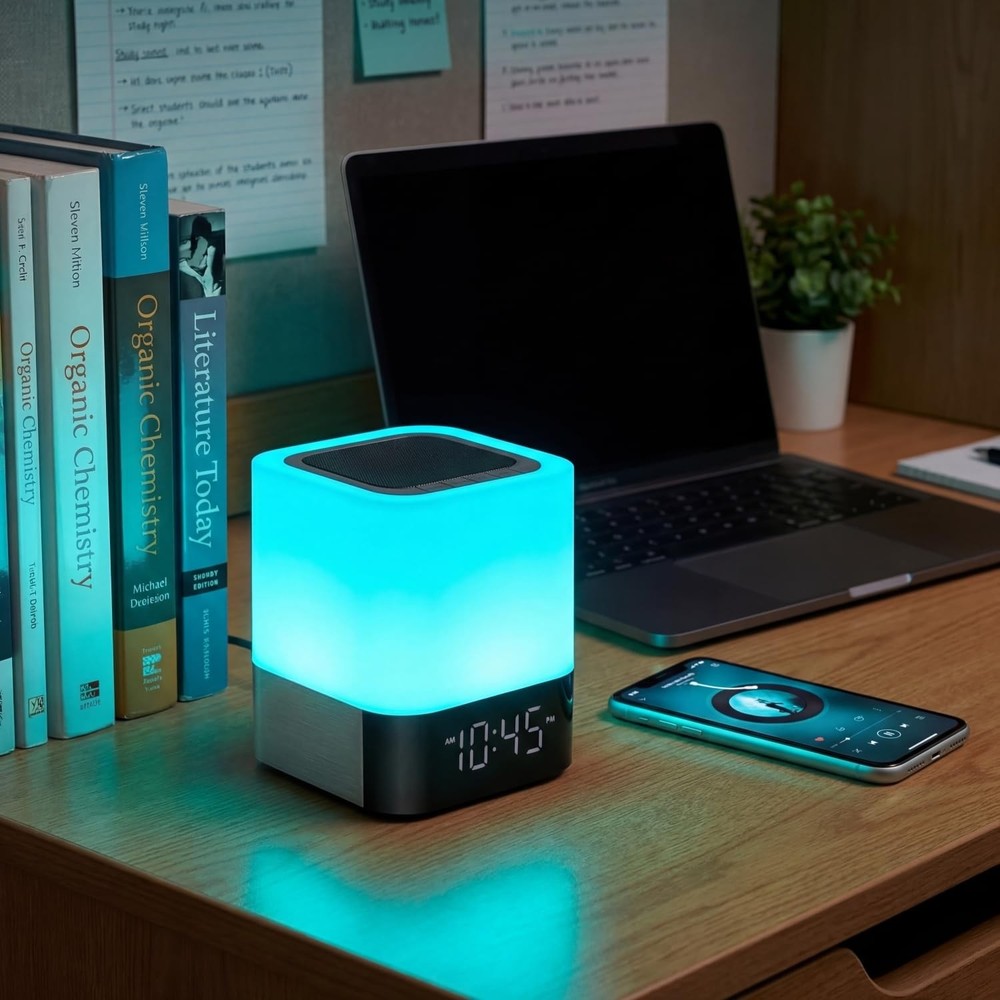 Gallstep Night Lights Bluetooth Speaker, Alarm Clock black or silver