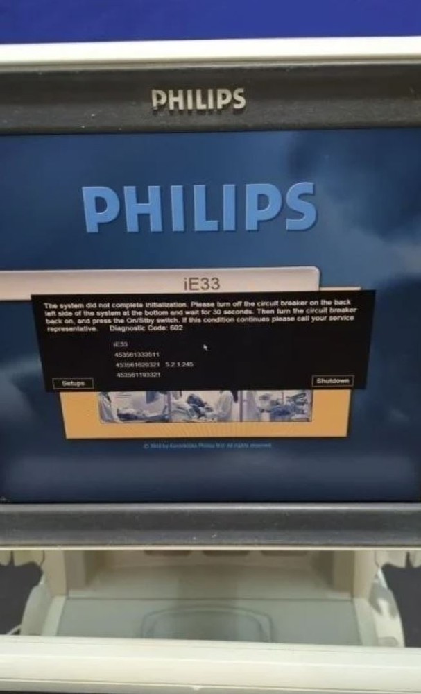 Philips iE33 Ultrasound System -READ System Won't Initialize Diagnostic Code 602