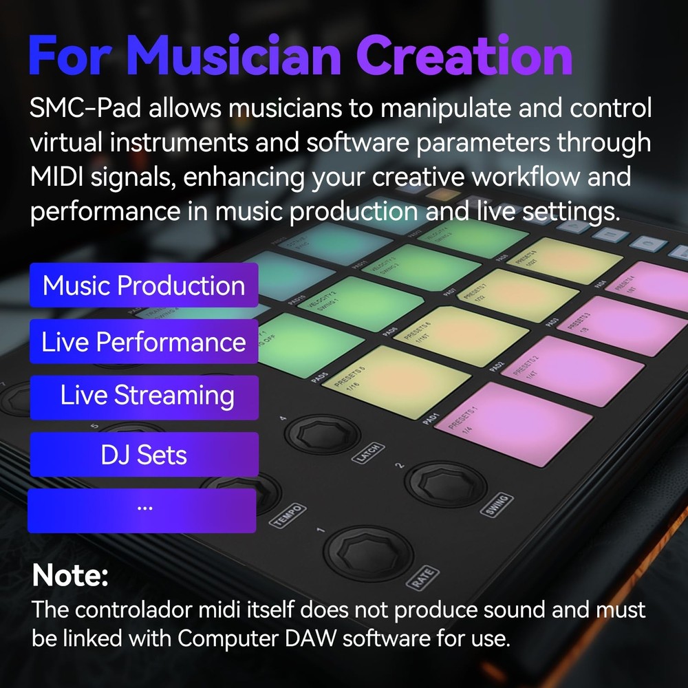 Bluetooth Beat Maker Machine - Portable M-Wave MIDI Controller Drum Pad Keybo...