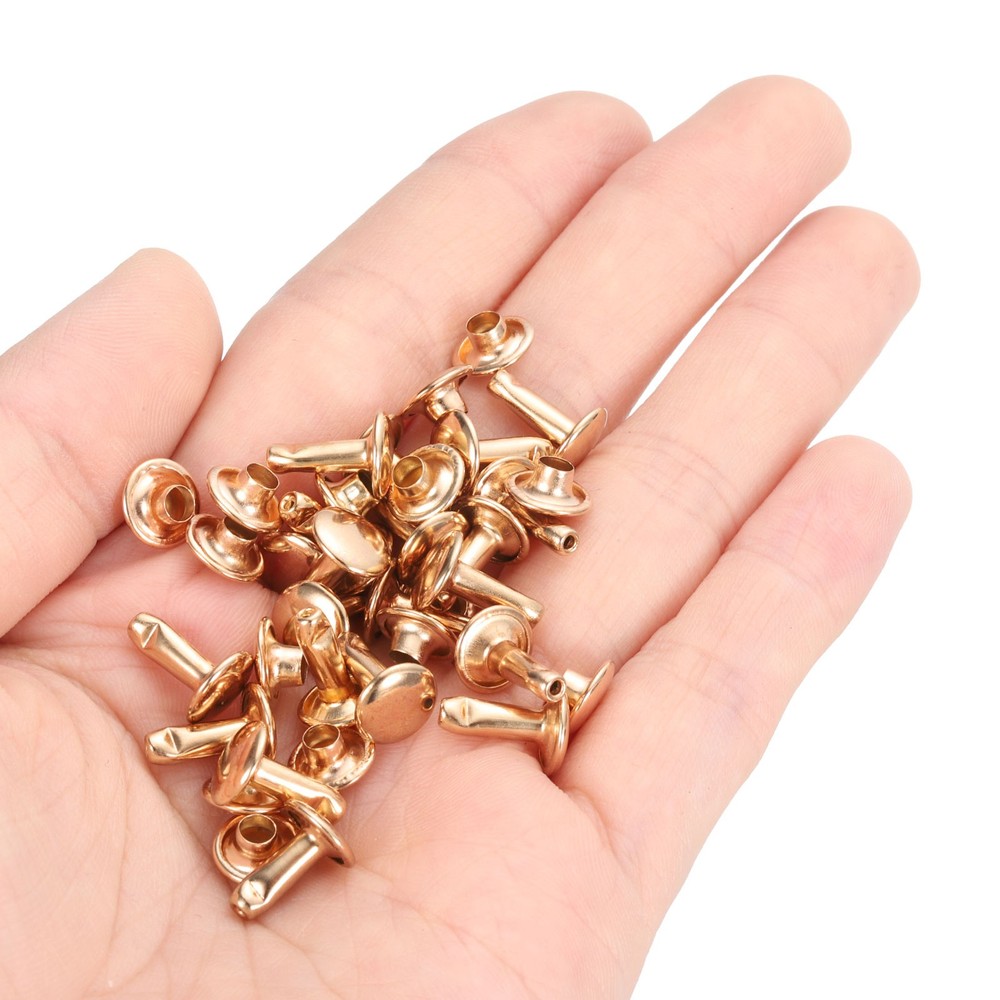100 Sets Leather Rivets, 8x10mm Double Cap Rivets, Light Gold