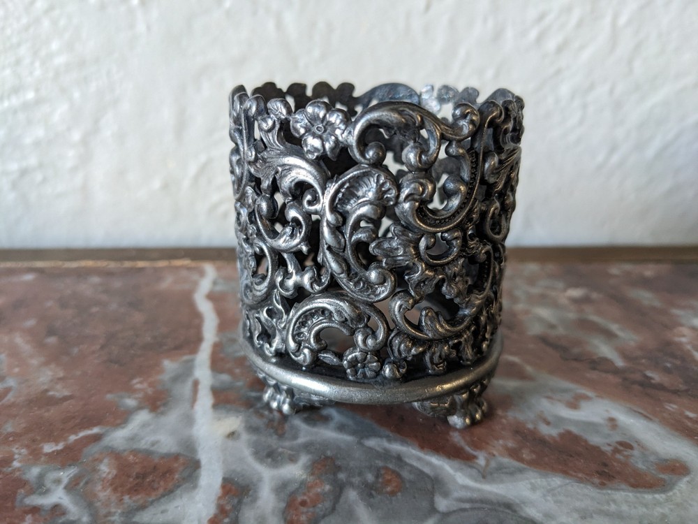 Antique Pairpoint Quadruple Plate Silver Scrollwork Glass holder