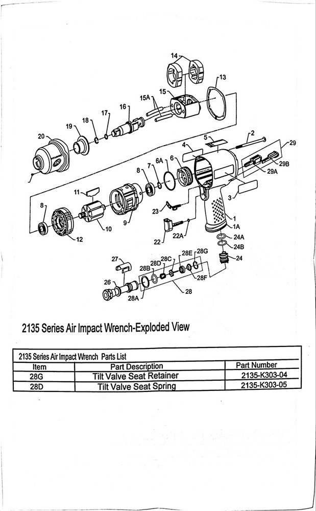 Trigger Spring Kit replacement fits Ingersoll Rand models IR2135, IR2131