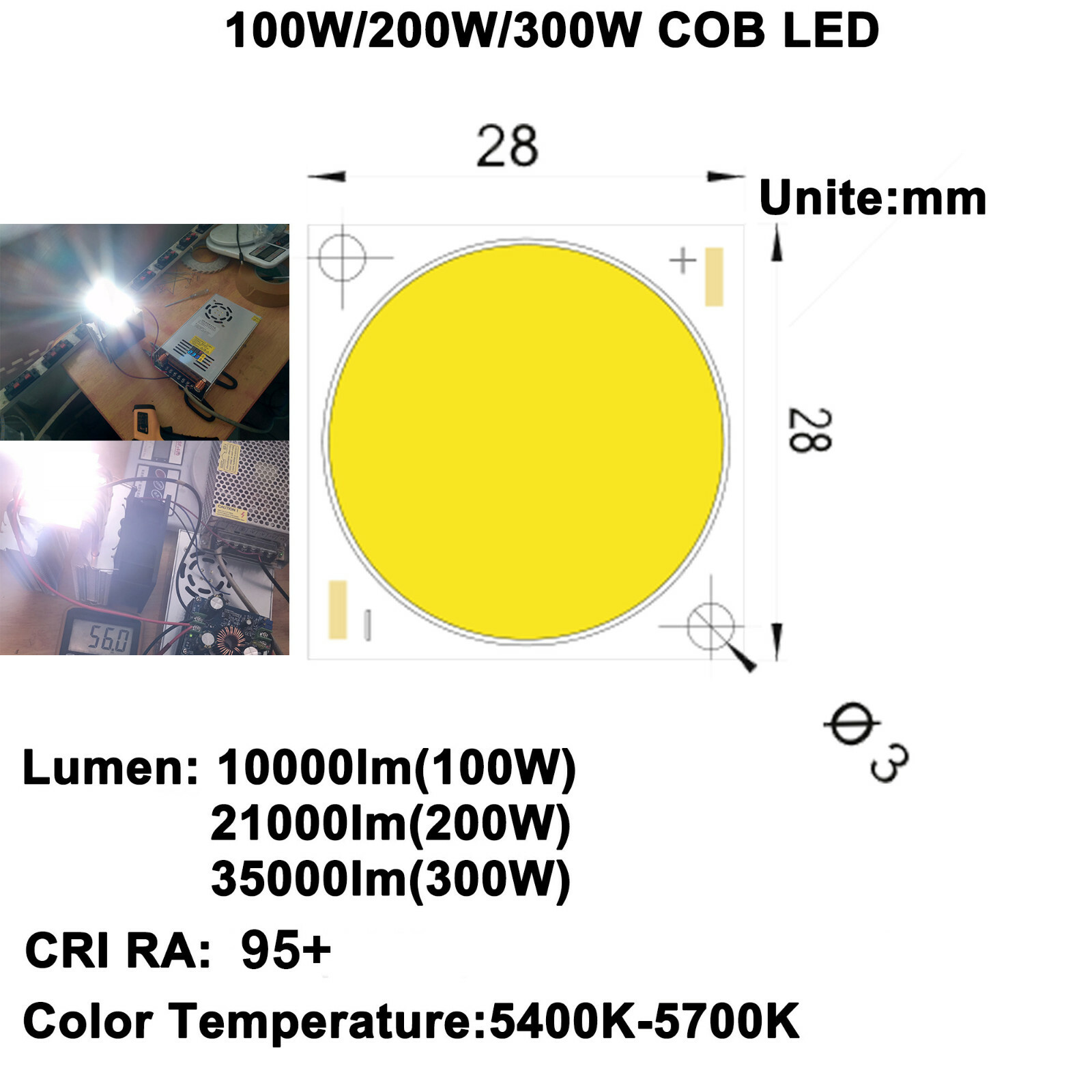 High CRI 95+ Ultra Brightness 100W/200W/300W COB LED DIY Home Cinema Projector