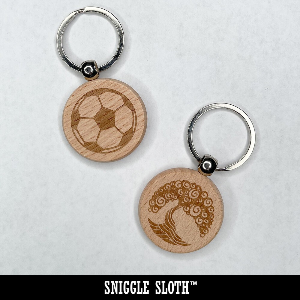 Fox Face Solid Engraved Wood Round Keychain Tag Charm