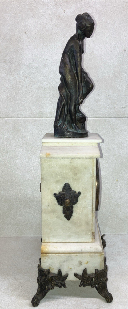 Antique Mentel Clock Marble & Bronze Height 22” Inches