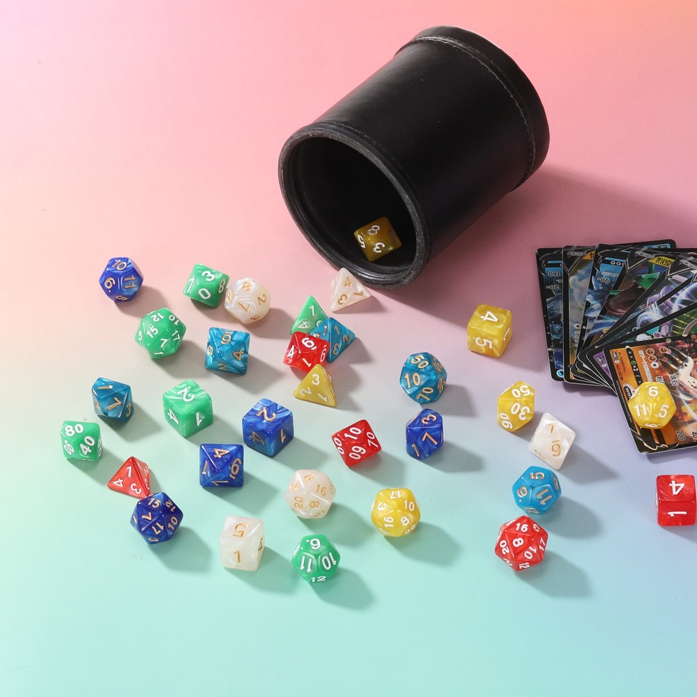 7pcs polyhedral dice set for DND role-playing games, red pink beaded pattern