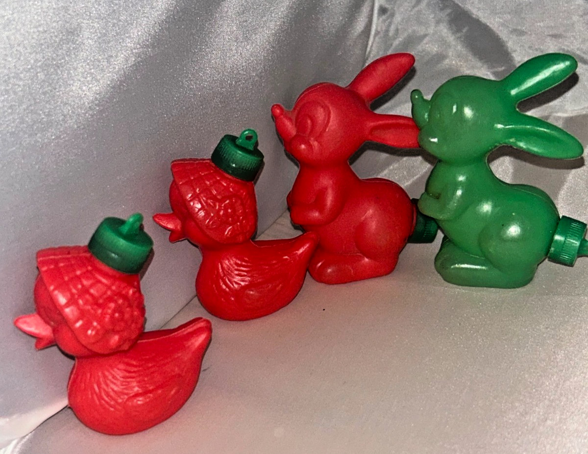 4 Vintage 70's BUNNY Rabbits Thumper & Duck Chick Powder Candy Container Easter