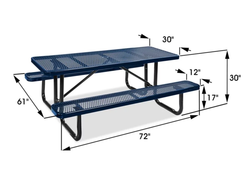 PICNIC TABLE Commercial - All Metal Construction & Steel Frame 6 Ft Rectangular