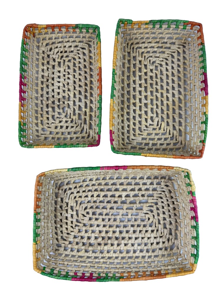 Nesting Woven Raffia? Baskets Rectangular Casserole Colorful Fiesta Set of 3