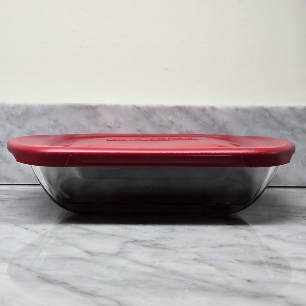 Anchor Hocking Glass Bakeware Set 2 Piece Rectangular Baking Dishes w/ Red Lids