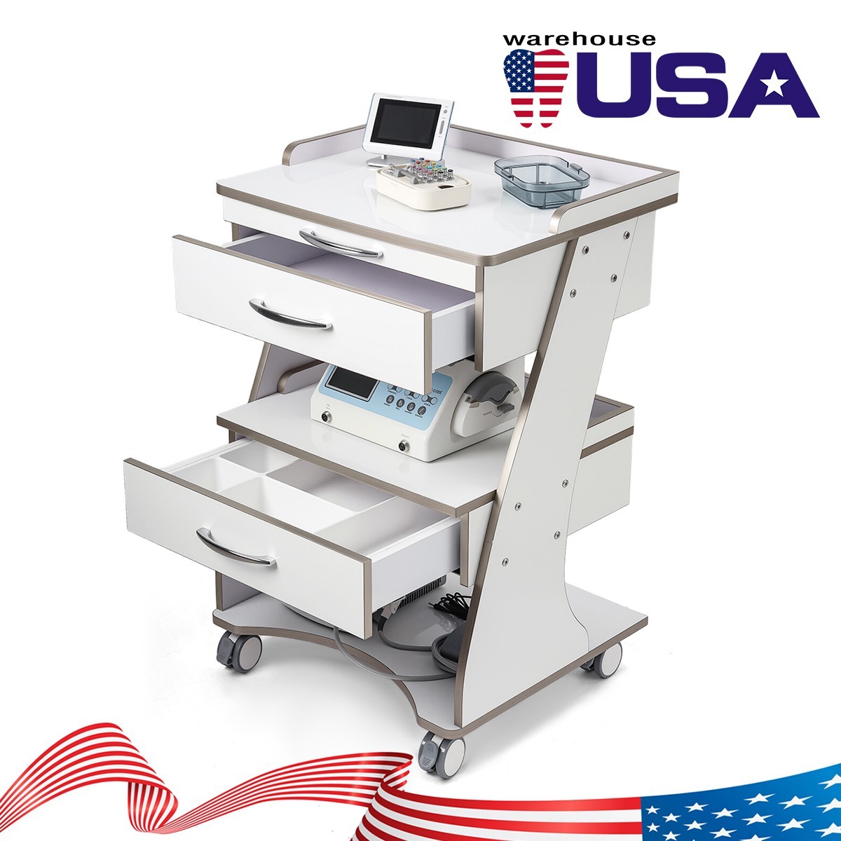 Dental Médico Carro Mueble de Almacenamiento con Cajones y Toma de Corriente