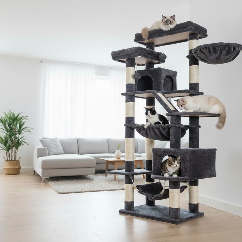 Multi-Level Cat Tree Tower W/ Caves Perches Scratching Board Indoor Cats New