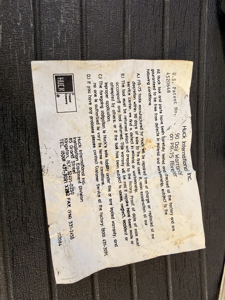 Huck PR-75 Quick-Set Hand Riveter for Plastic Rivets